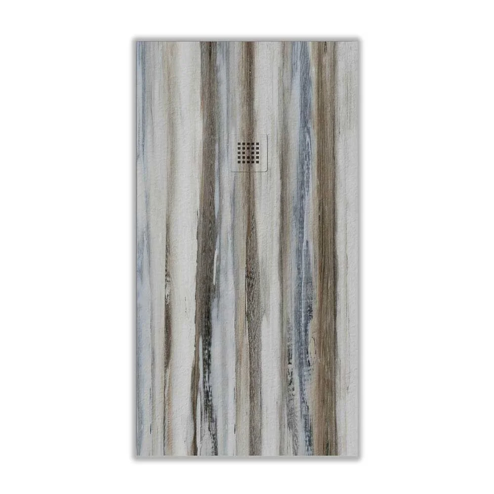 Douchebak van hars met leisteenstructuur Houteffect Vintage Blue – antislip STONE 3D modern