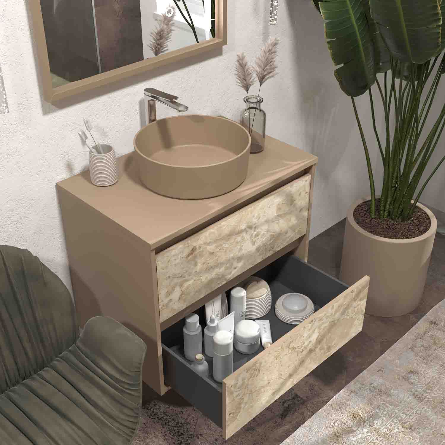 Duehome Badkamermeubel Sense 60 Cm - Kast Met 2 Laden & Spiegel Alaska Eiken