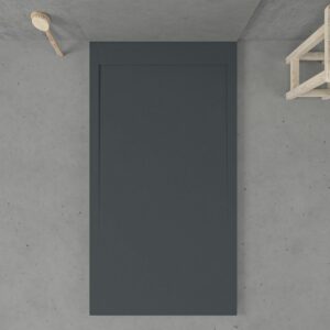 URBANSTONE omkaderde douchebak van hars – antracietgrijs RAL 7016 – leisteenstructuur – antibacterieel en antislip. Kleuren naar keuze. Verborgen rooster