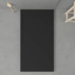 URBANSTONE omkaderde douchebak van hars – zwart RAL 9005 – leisteenstructuur – antibacterieel en antislip. Kleuren naar keuze. Verborgen rooster