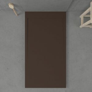 URBANSTONE omkaderde douchebak van hars – bruin RAL 8017 – leisteenstructuur – antibacterieel en antislip. Kleuren naar keuze. Verborgen rooster