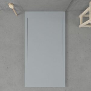 URBANSTONE omkaderde douchebak van hars – cementgrijs RAL 7005 – leisteenstructuur – antibacterieel en antislip. Kleuren naar keuze. Verborgen rooster
