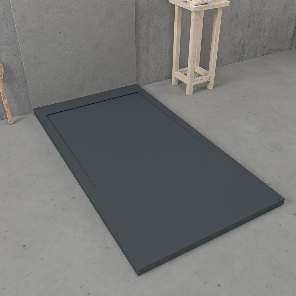 URBANSTONE omkaderde douchebak van hars – antracietgrijs RAL 7016 – leisteenstructuur – antibacterieel en antislip. Kleuren naar keuze. Verborgen rooster - Afbeelding 2