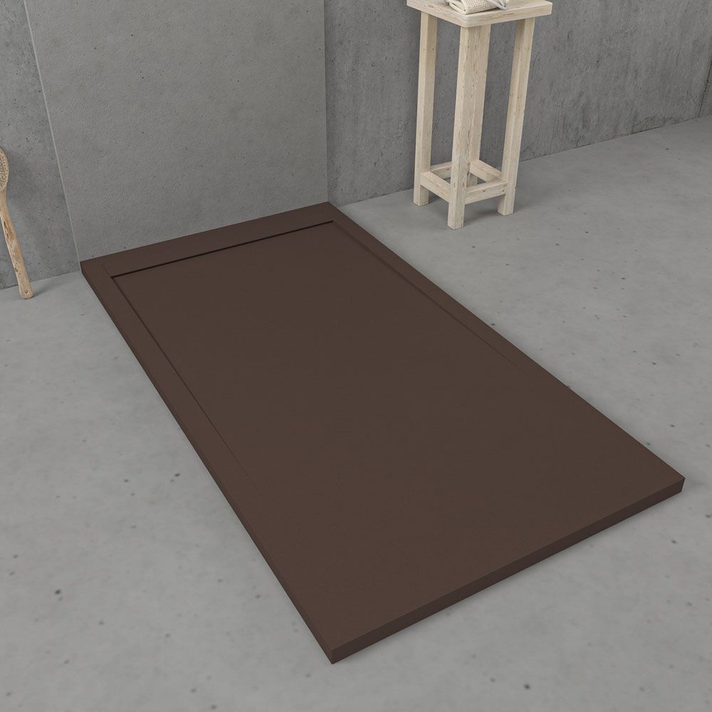 URBANSTONE omkaderde douchebak van hars – bruin RAL 8017 – leisteenstructuur – antibacterieel en antislip. Kleuren naar keuze. Verborgen rooster - Afbeelding 2