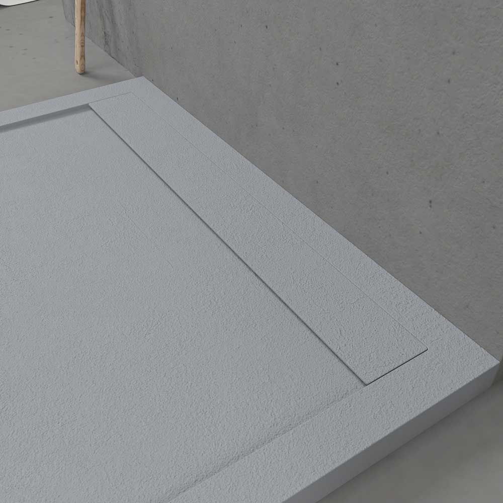 URBANSTONE omkaderde douchebak van hars – cementgrijs RAL 7005 – leisteenstructuur – antibacterieel en antislip. Kleuren naar keuze. Verborgen rooster - Afbeelding 4