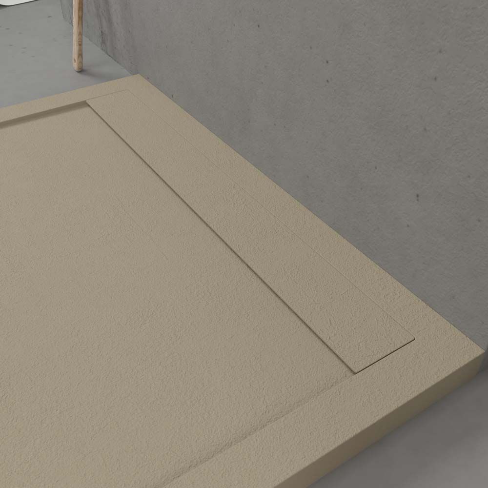 URBANSTONE omkaderde douchebak van hars – mokka RAL 1019 – leisteenstructuur – antibacterieel en antislip. Kleuren naar keuze. Verborgen rooster - Afbeelding 4