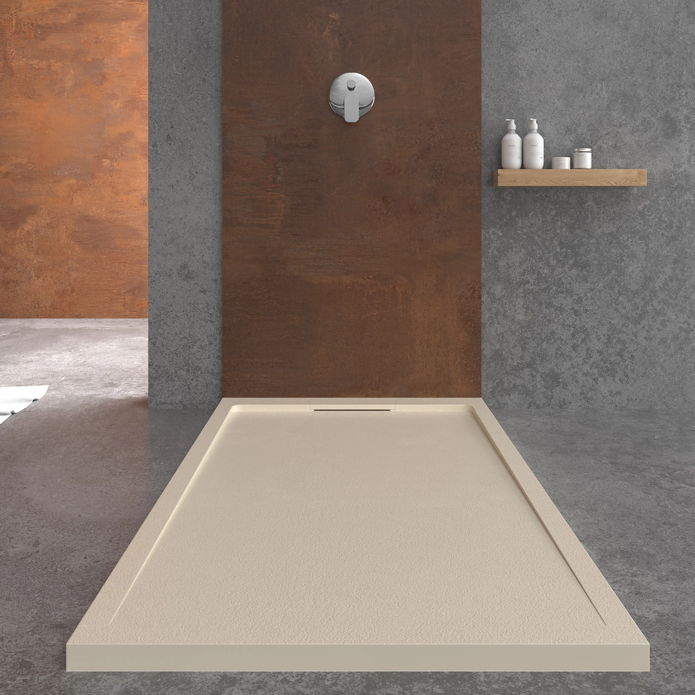 STYLE douchebak van hars – crèmekleur RAL-1013 en andere – leisteenstructuur – antibacterieel en antislip. verborgen rooster - Afbeelding 3