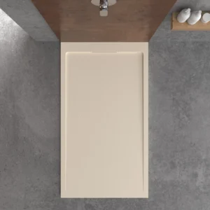 STYLE douchebak van hars – crèmekleur RAL-1013 en andere – leisteenstructuur – antibacterieel en antislip. verborgen rooster