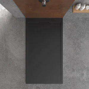 STYLE douchebak van hars – zwarte kleur RAL-9005 en andere – leisteenstructuur – antibacterieel en antislip. verborgen rooster