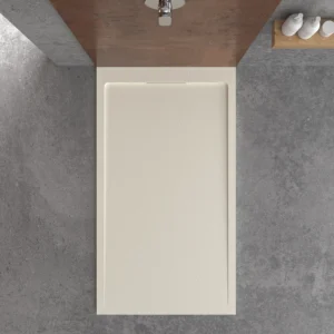STYLE douchebak van hars – Crèmewitte kleur RAL-9001 en andere – leisteenstructuur – antibacterieel en antislip. verborgen rooster