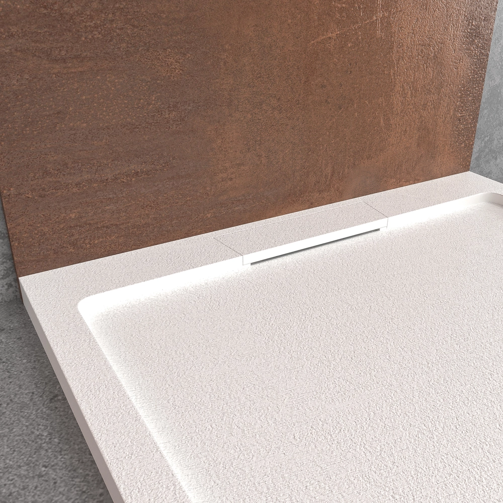 STYLE douchebak van hars – witte kleur RAL-9003 en andere – leisteenstructuur – antibacterieel en antislip. verborgen rooster - Afbeelding 3