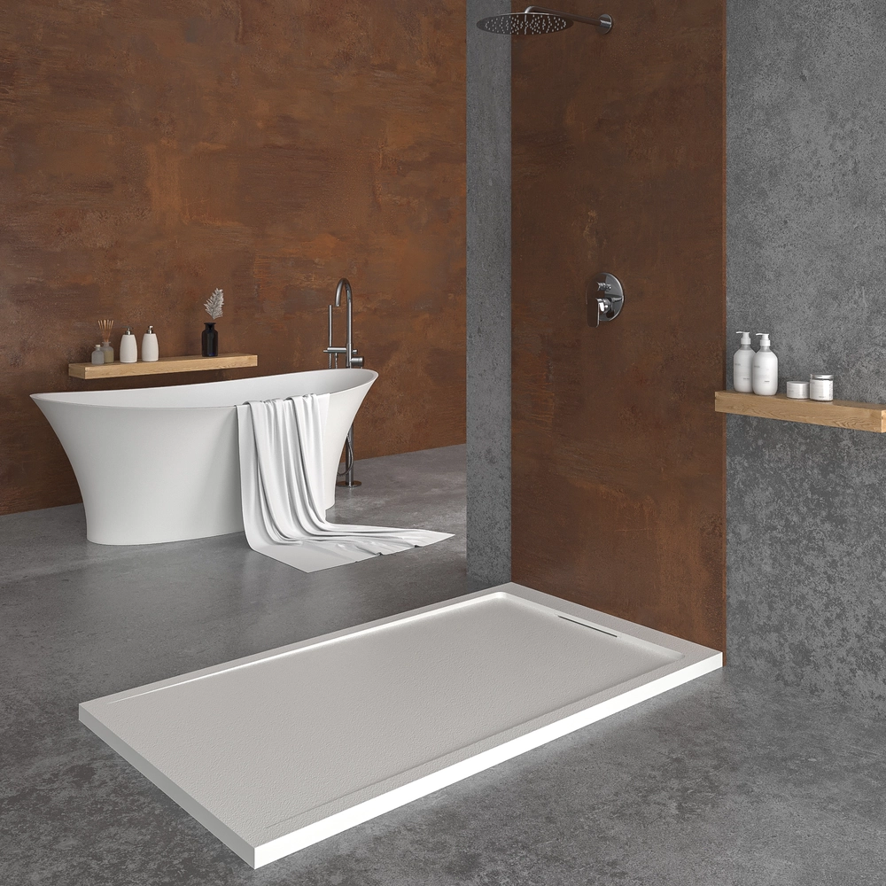 STYLE douchebak van hars – witte kleur RAL-9003 en andere – leisteenstructuur – antibacterieel en antislip. verborgen rooster - Afbeelding 4