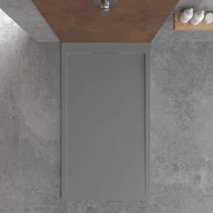 STYLE douchebak van hars – cementgrijze kleur RAL-7005 en andere – leisteenstructuur – antibacterieel en antislip. verborgen rooster