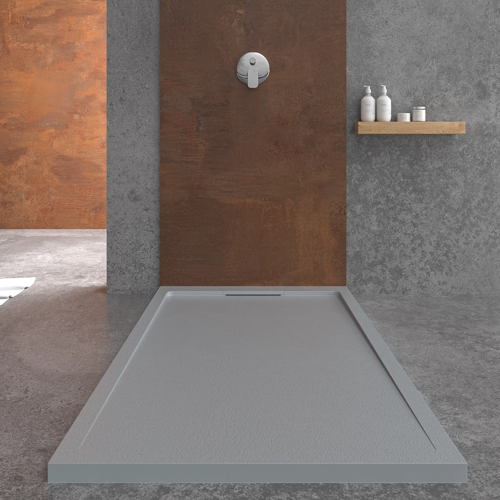 STYLE douchebak van hars – grijze kleur RAL-7040 en andere – leisteenstructuur – antibacterieel en antislip. verborgen rooster - Afbeelding 3
