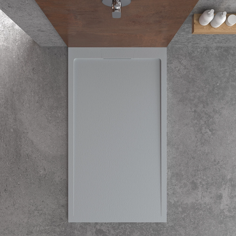 STYLE douchebak van hars – grijze kleur RAL-7040 en andere – leisteenstructuur – antibacterieel en antislip. verborgen rooster