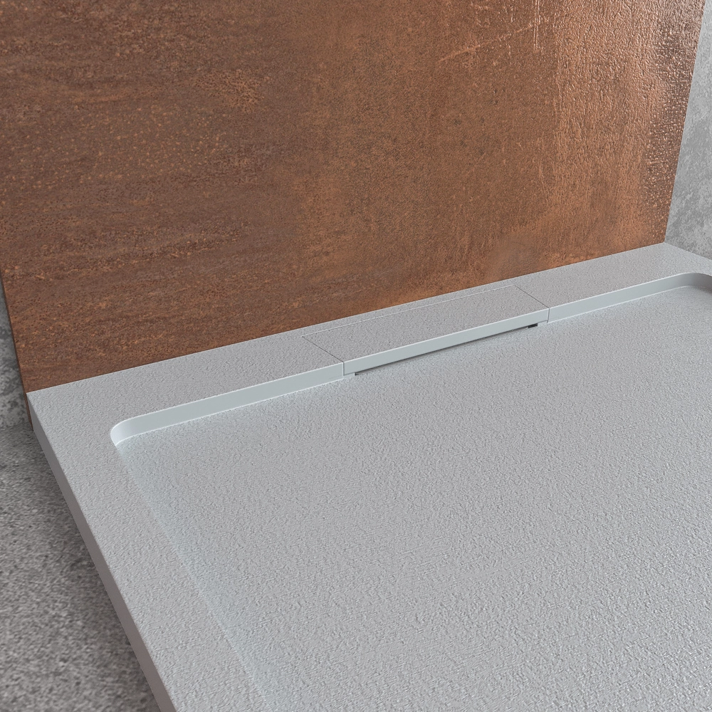 STYLE douchebak van hars – grijze kleur RAL-7040 en andere – leisteenstructuur – antibacterieel en antislip. verborgen rooster - Afbeelding 4