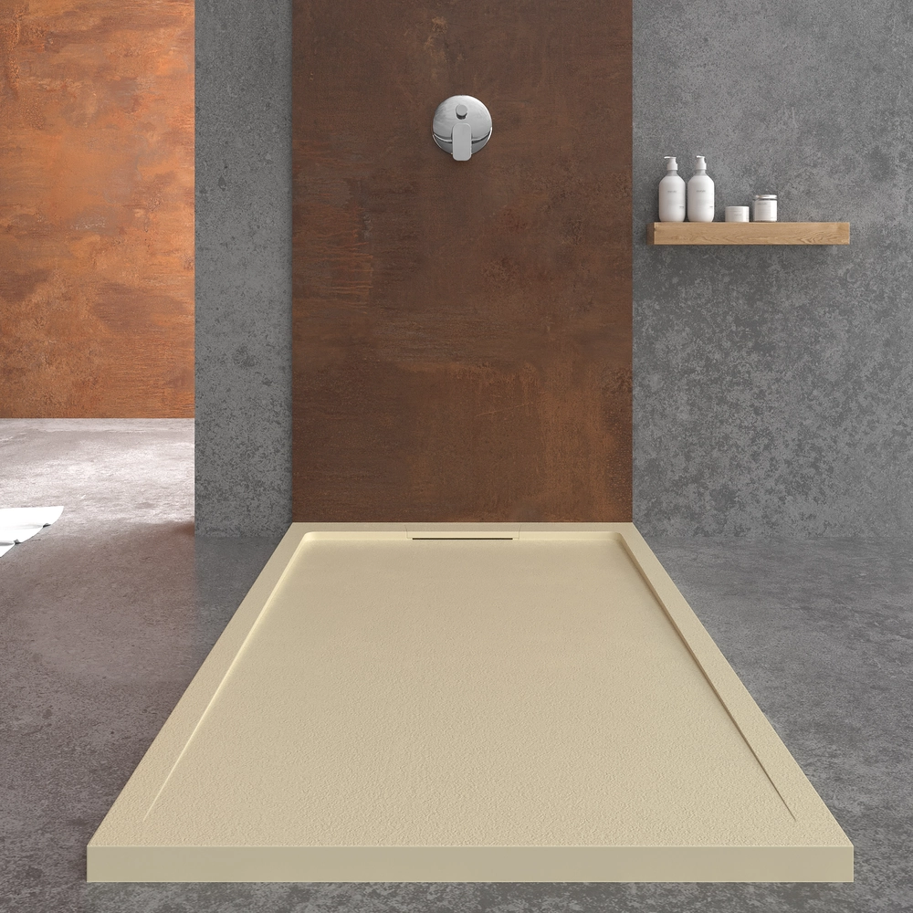 STYLE douchebak van hars – intense crèmekleur RAL-1015 en andere – leisteenstructuur – antibacterieel en antislip. verborgen rooster - Afbeelding 3