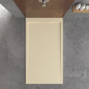 STYLE douchebak van hars – intense crèmekleur RAL-1015 en andere – leisteenstructuur – antibacterieel en antislip. verborgen rooster