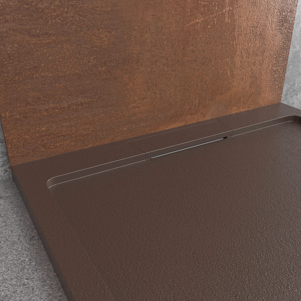 STYLE douchebak van hars – chocoladekleur RAL-8017 en andere – leisteenstructuur – antibacterieel en antislip. verborgen rooster - Afbeelding 3