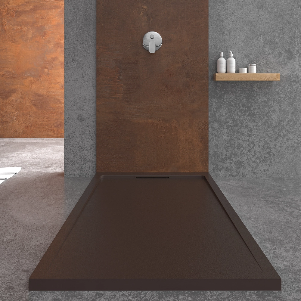 STYLE douchebak van hars – chocoladekleur RAL-8017 en andere – leisteenstructuur – antibacterieel en antislip. verborgen rooster - Afbeelding 2