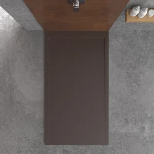 STYLE douchebak van hars – chocoladekleur RAL-8017 en andere – leisteenstructuur – antibacterieel en antislip. verborgen rooster