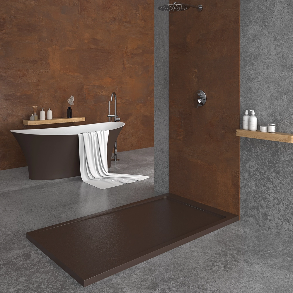 STYLE douchebak van hars – chocoladekleur RAL-8017 en andere – leisteenstructuur – antibacterieel en antislip. verborgen rooster - Afbeelding 4
