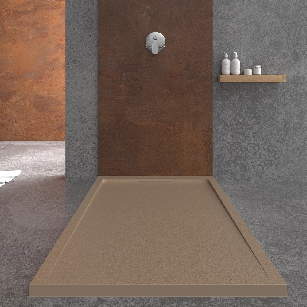 STYLE douchebak van hars – mokkakleur RAL-1019 en andere – leisteenstructuur – antibacterieel en antislip. verborgen rooster - Afbeelding 3