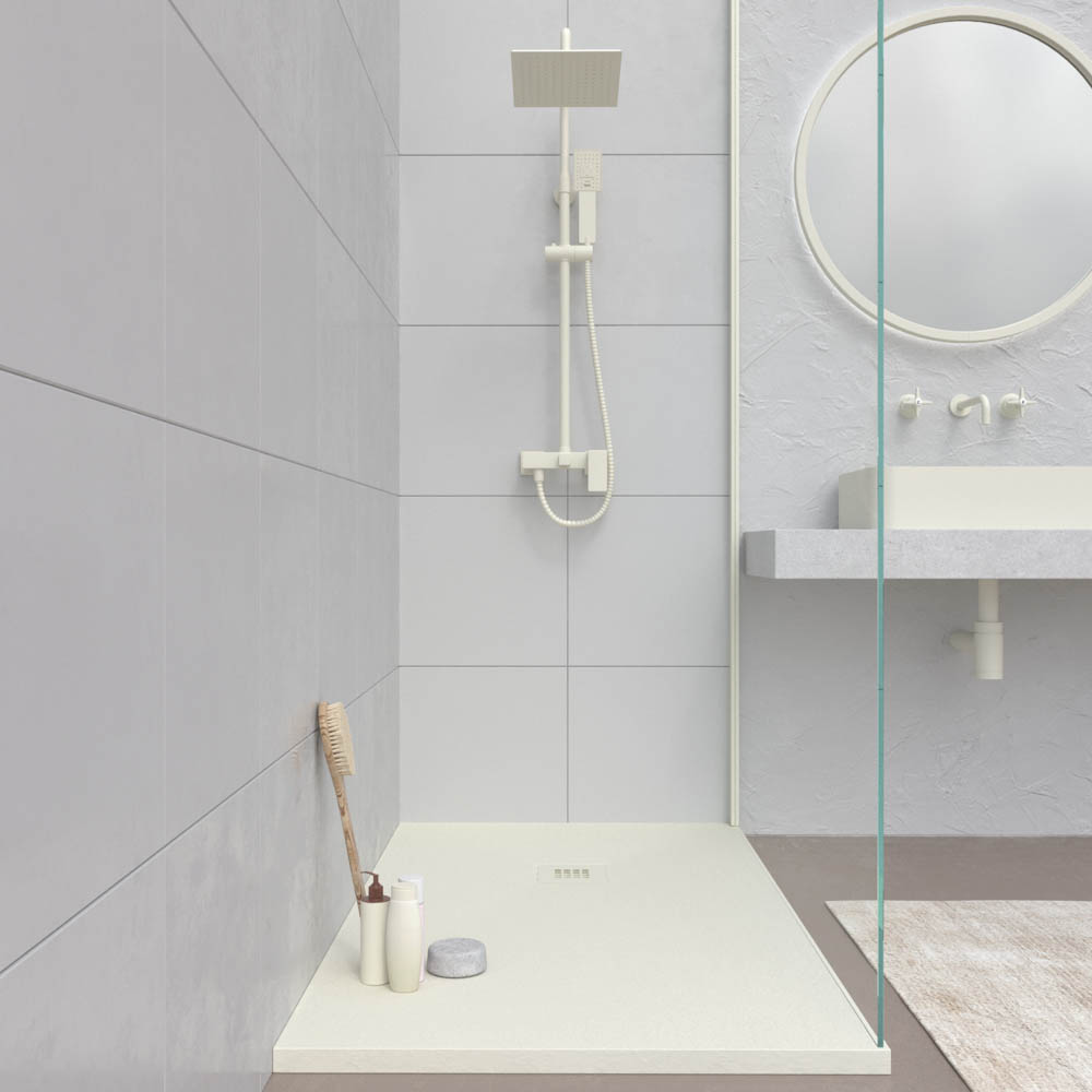 MYSTONE douchebak van hars – gebroken wit RAL 9001 en andere exclusieve kleuren – leisteenstructuur – antibacterieel en antislip - Afbeelding 2