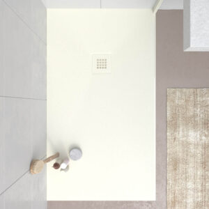 MYSTONE douchebak van hars – gebroken wit RAL 9001 en andere exclusieve kleuren – leisteenstructuur – antibacterieel en antislip