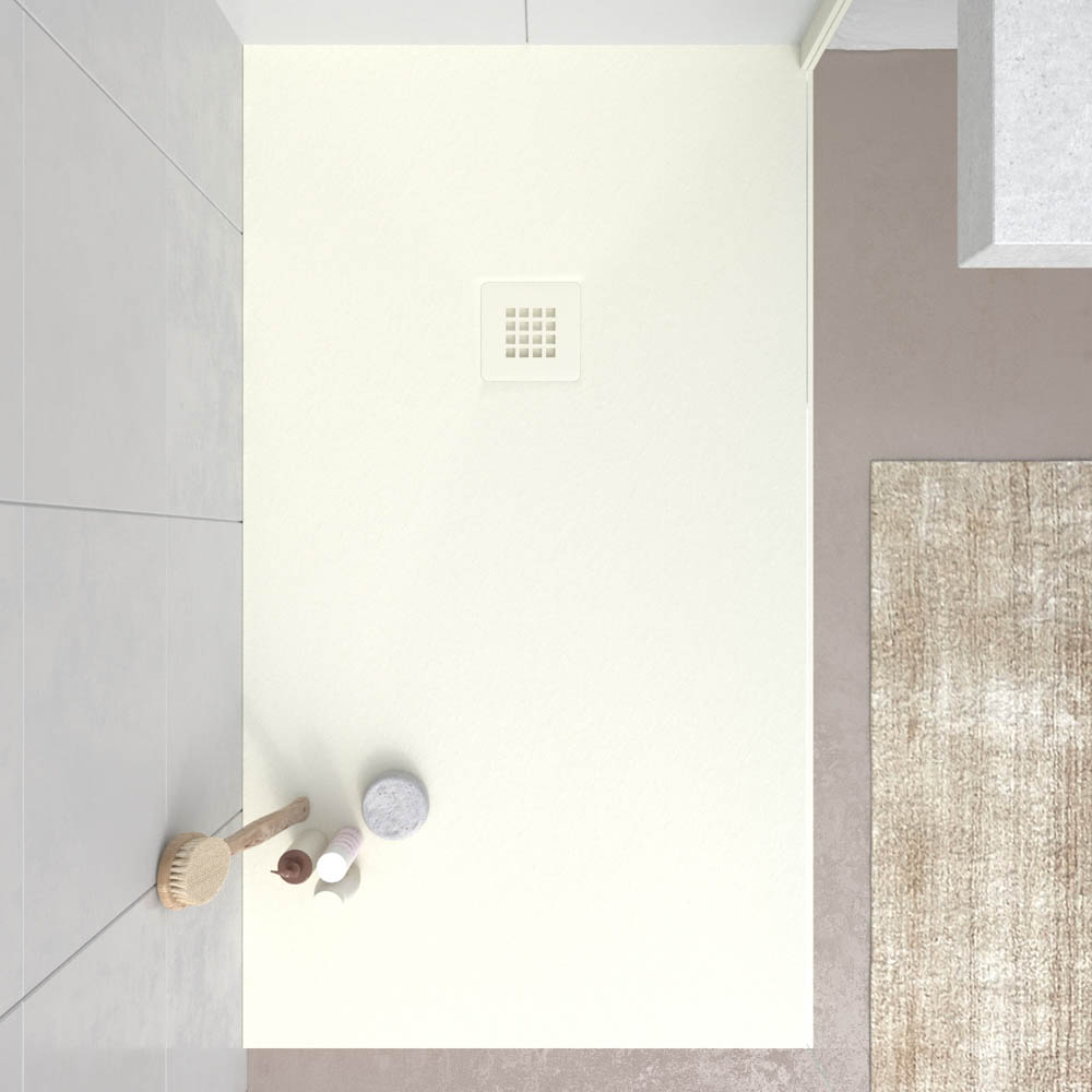 MYSTONE douchebak van hars – gebroken wit RAL 9001 en andere exclusieve kleuren – leisteenstructuur – antibacterieel en antislip