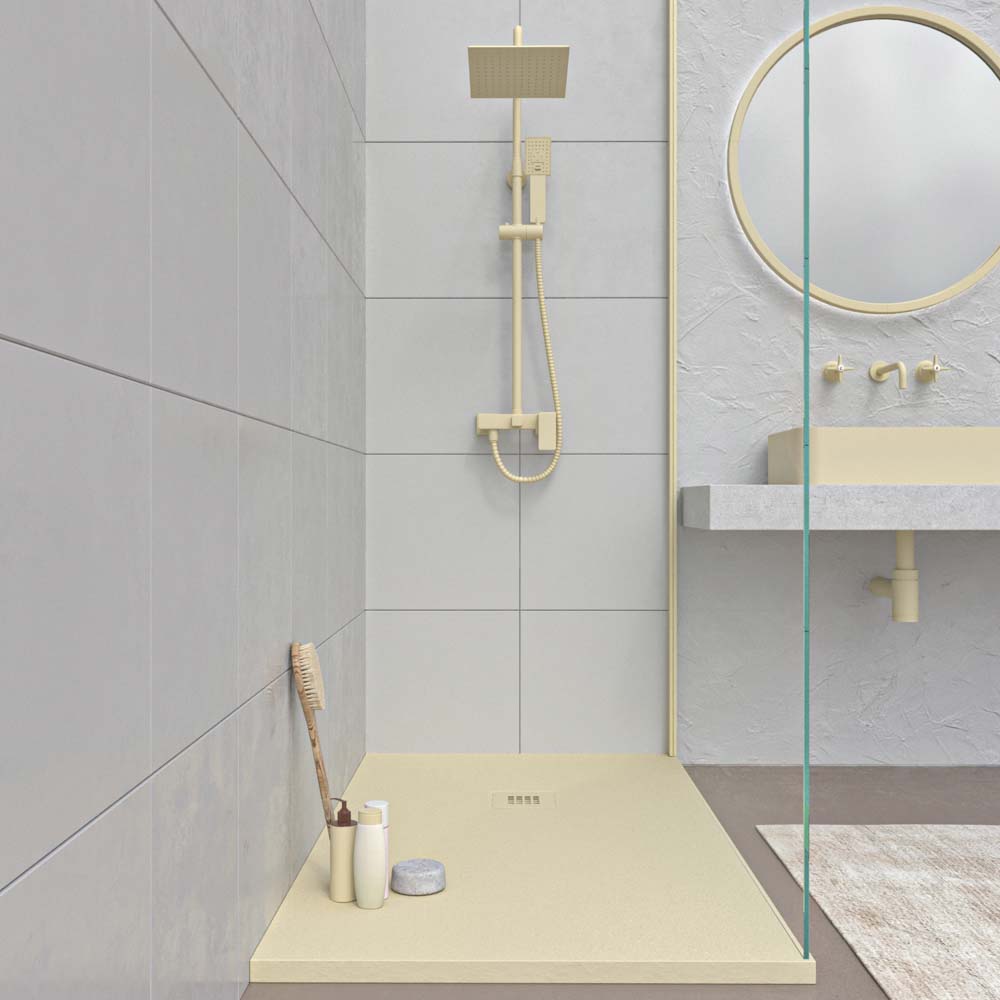 MYSTONE douchebak van hars – ivoorkleur RAL 1015 en andere exclusieve kleuren – leisteenstructuur – antibacterieel en antislip - Afbeelding 2