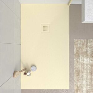 MYSTONE douchebak van hars – ivoorkleur RAL 1015 en andere exclusieve kleuren – leisteenstructuur – antibacterieel en antislip